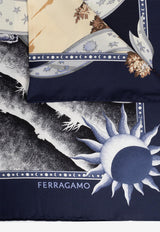 Salvatore Ferragamo Day and Night Silk Scarf Navy 310184 FO DAYNIGHT 775495-BLU BLACK