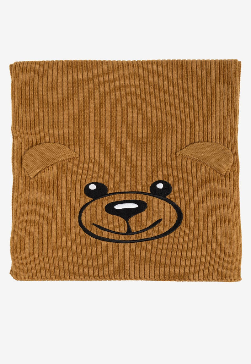 Moschino Teddy Bear Motif Wool Scarf Brown 50233 M5803-001