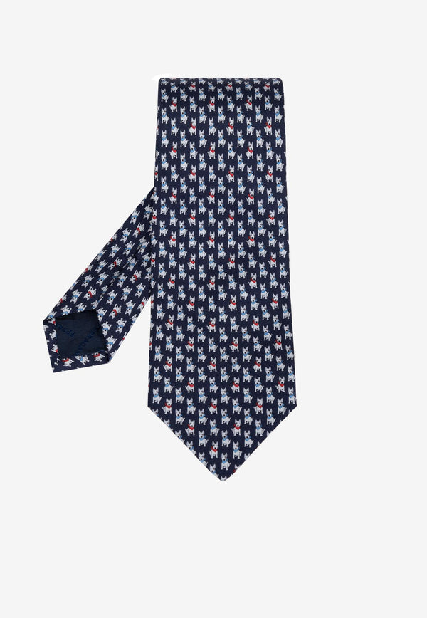 Salvatore Ferragamo Terrier Print Silk Tie Navy 350983 4 VASCO 774004-F BLU SCURO