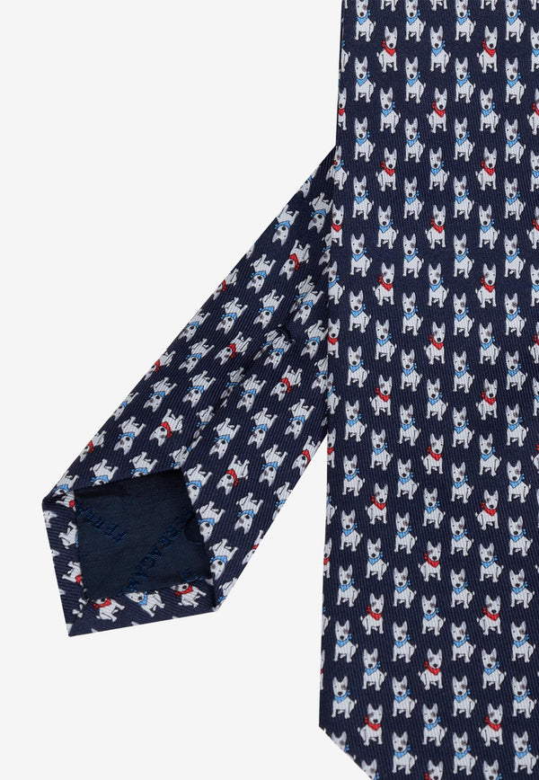 Salvatore Ferragamo Terrier Print Silk Tie Navy 350983 4 VASCO 774004-F BLU SCURO