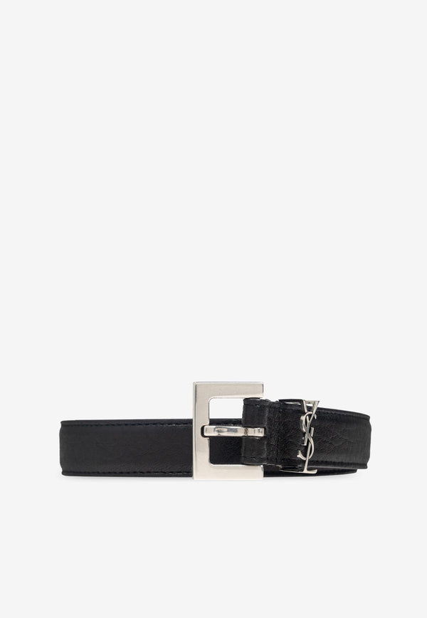 Saint Laurent Cassandre Loop Leather Belt Black 612616 AAC8A-1000