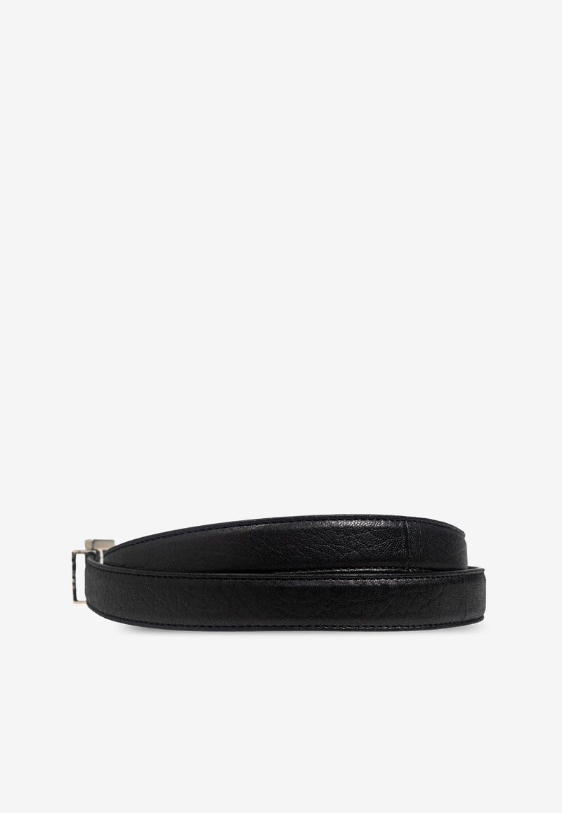 Saint Laurent Cassandre Loop Leather Belt Black 612616 AAC8A-1000