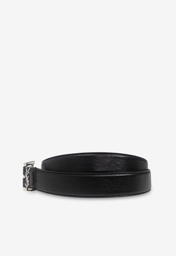 Saint Laurent Cassandre Loop Leather Belt Black 634440 AAC8A-1000