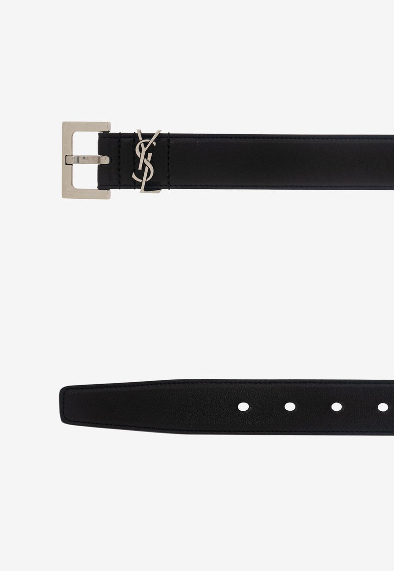 Saint Laurent Cassandre Loop Leather Belt Black 634440 AAC8A-1000