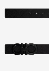 Salvatore Ferragamo Logo Plaque Reversible Leather Belt Black 670383 SIZED DOUBLE 776397-NERO LOGO NERO LUCIDO