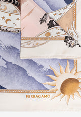 Salvatore Ferragamo Day and Night Silk Scarf Multicolor 310184 FO DAYNIGHT 775497-ROSA AZUR