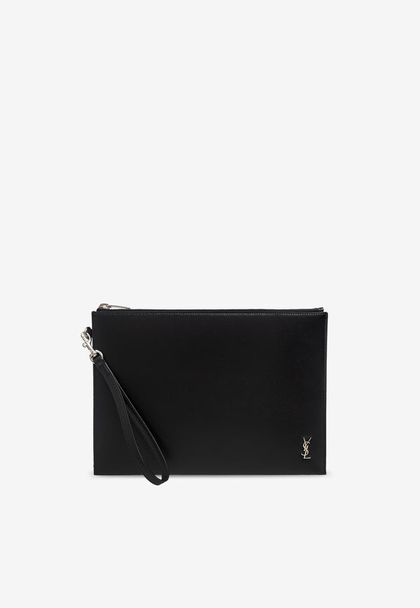 Saint Laurent Tiny Cassandre Leather Pouch Bag Black 683827 1JB0E-1000