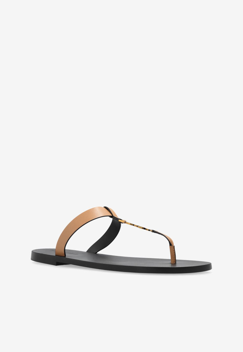 Saint Laurent Cassandre T-strap Leather Sandals Brown 775806 AADGX-7052