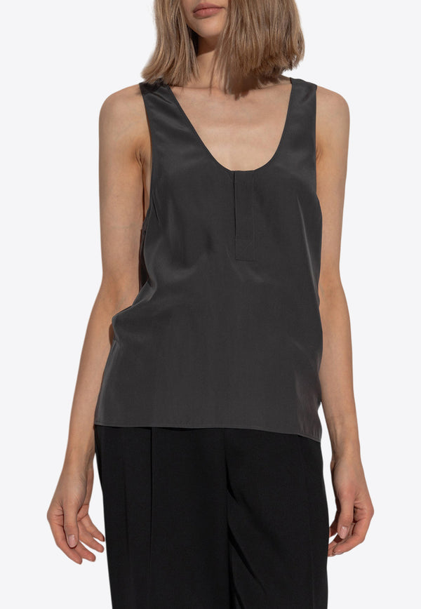 Saint Laurent U-neck Silk Sleeveless Top Gray 789945 Y7I22-4280