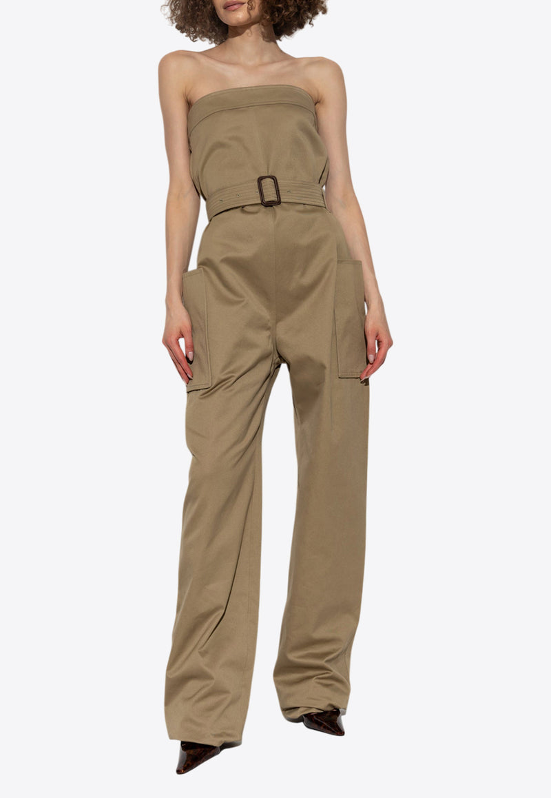 Saint Laurent Strapless Belted Jumpsuit Beige 788579 Y7I14-2613