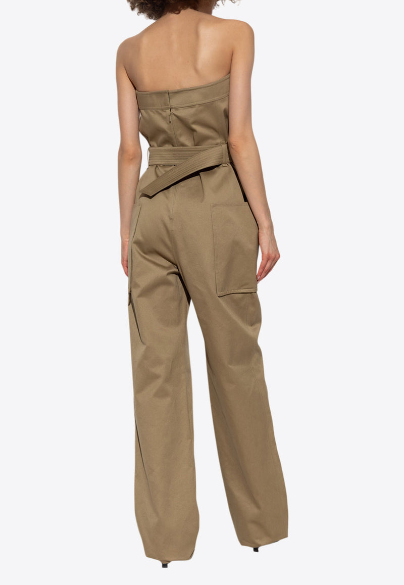 Saint Laurent Strapless Belted Jumpsuit Beige 788579 Y7I14-2613