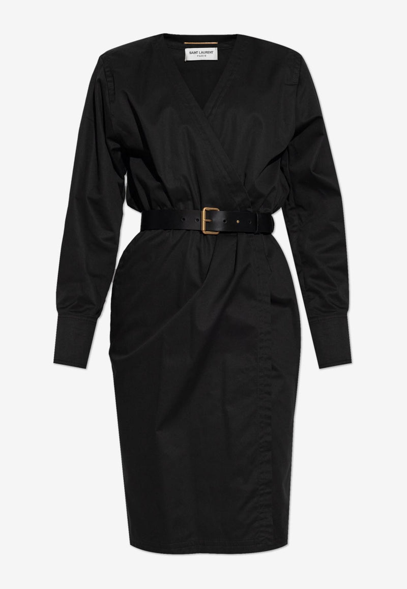 Saint Laurent V-neck Belted Wrap Dress Black 792010 Y7I17-1000