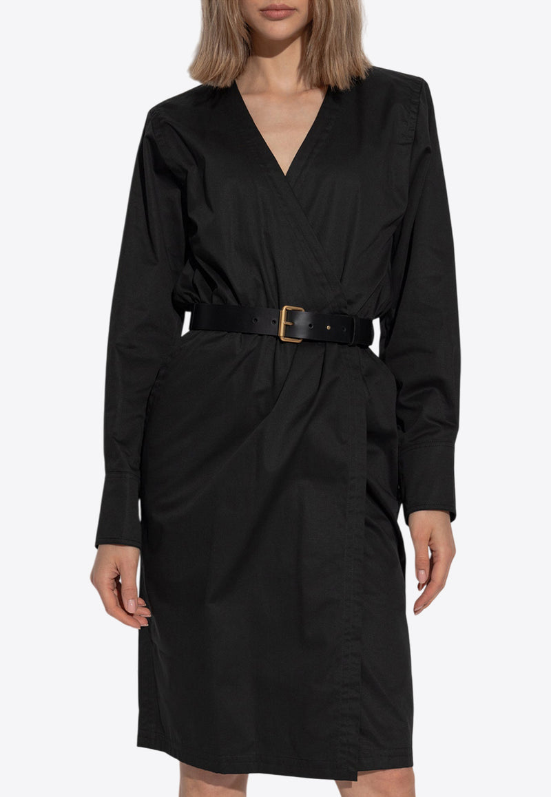 Saint Laurent V-neck Belted Wrap Dress Black 792010 Y7I17-1000