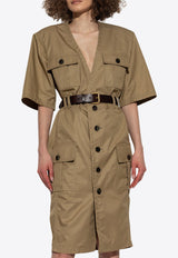 Saint Laurent Saharienne Button-Up Belted Dress Beige 790089 Y3A99-2611