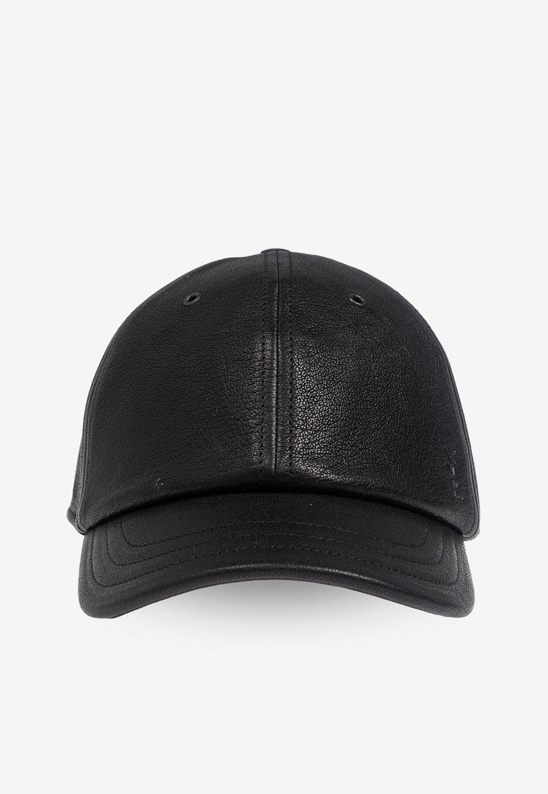 Saint Laurent Cassandre Logo Leather Cap Black 792961 3YP69-1000