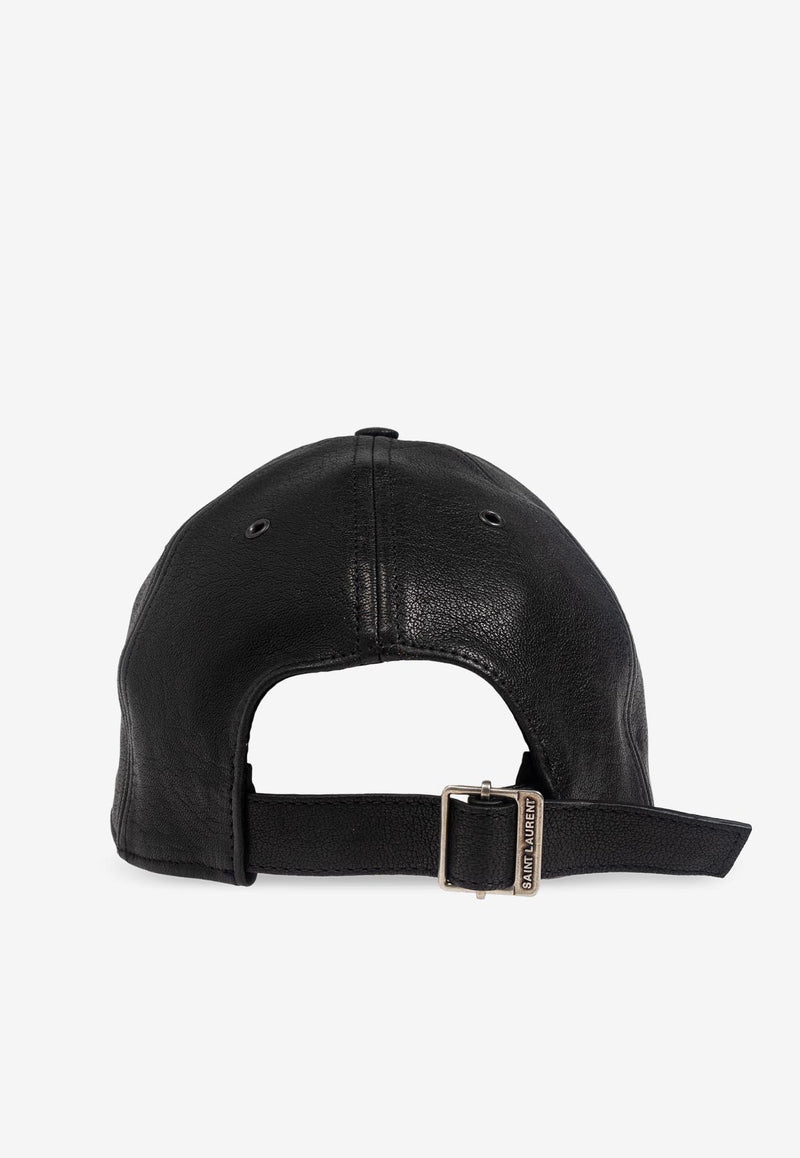 Saint Laurent Cassandre Logo Leather Cap Black 792961 3YP69-1000