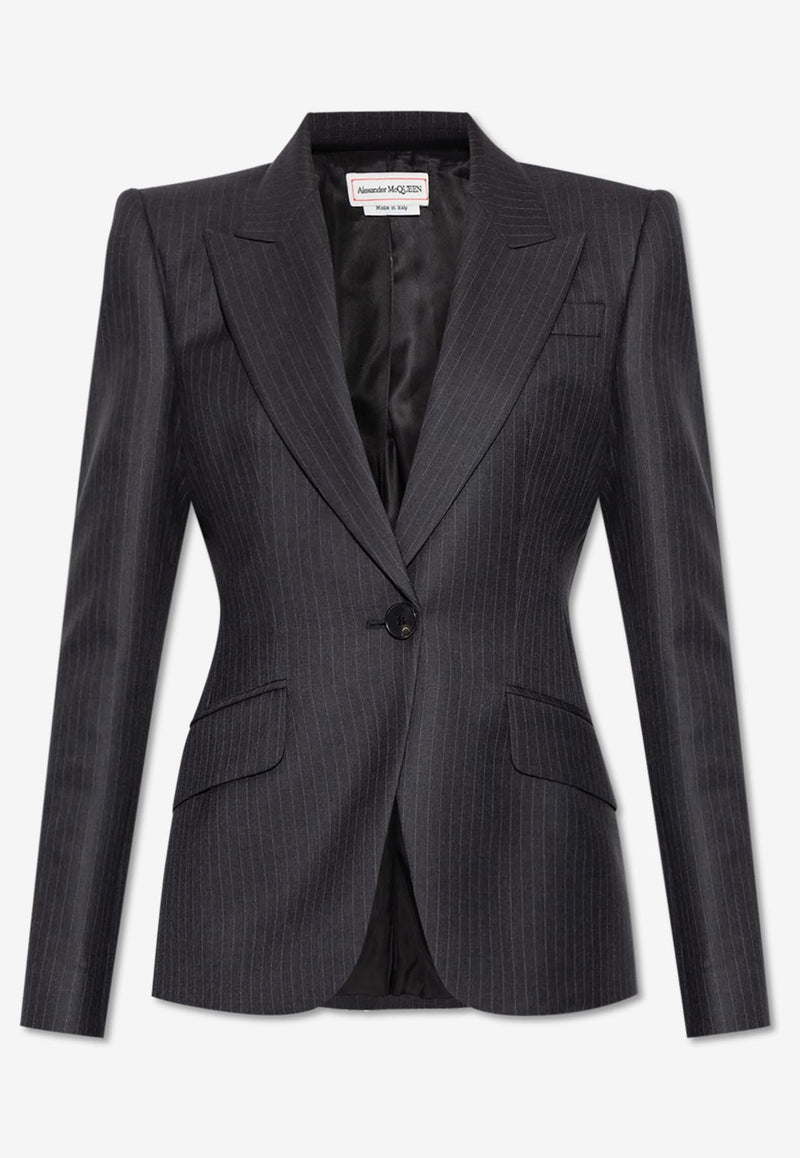 Alexander McQueen Single-Breasted Pinstripe Wool Blazer Gray 798500 QJAEI-1124