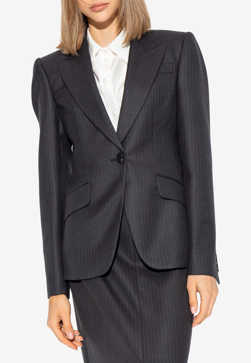 Alexander McQueen Single-Breasted Pinstripe Wool Blazer Gray 798500 QJAEI-1124