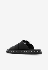 Alexander McQueen Calf Leather Buckle Slides Black 797567 WIG42-1081