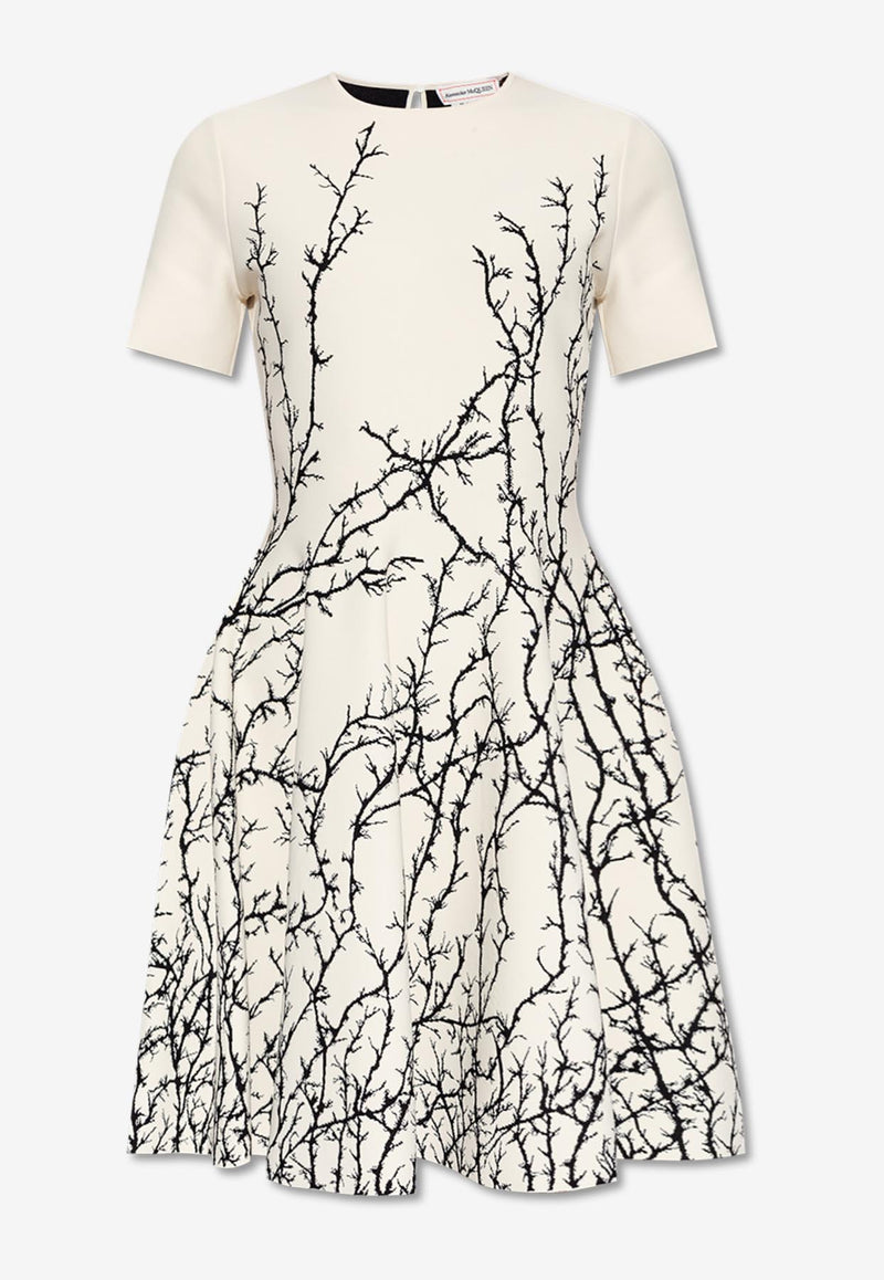 Alexander McQueen Thorn Branches Jacquard Mini Dress White 798370 Q1BAU-9009