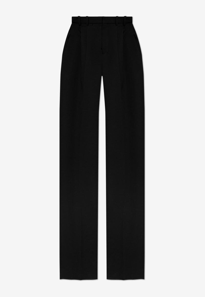 Saint Laurent High-Rise Wide-Leg Wool Pants Black 796875 Y7E63-1000