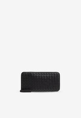 Bottega Veneta Intrecciato Piccolo Leather Zip-Around Wallet Black 796967 V4LQ1-8803