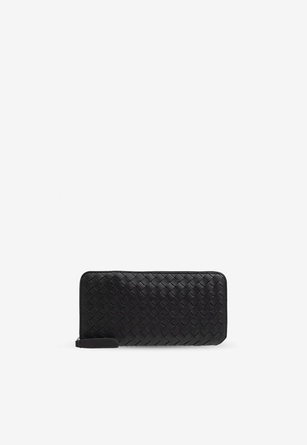 Bottega Veneta Intrecciato Piccolo Leather Zip-Around Wallet Black 796967 V4LQ1-8803