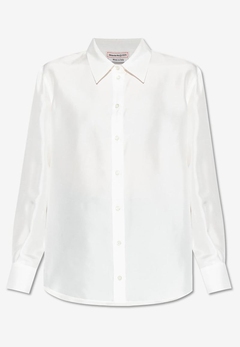 Alexander McQueen Long-Sleeved Silk Shirt White 798274 QBACQ-9015