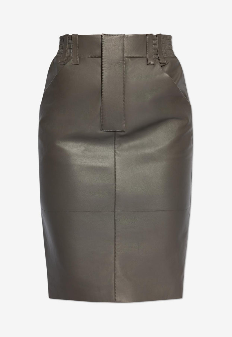 Saint Laurent Midi Leather Pencil Skirt Gray 803422 YCEP2-1243