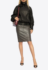 Saint Laurent Midi Leather Pencil Skirt Gray 803422 YCEP2-1243