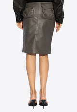 Saint Laurent Midi Leather Pencil Skirt Gray 803422 YCEP2-1243