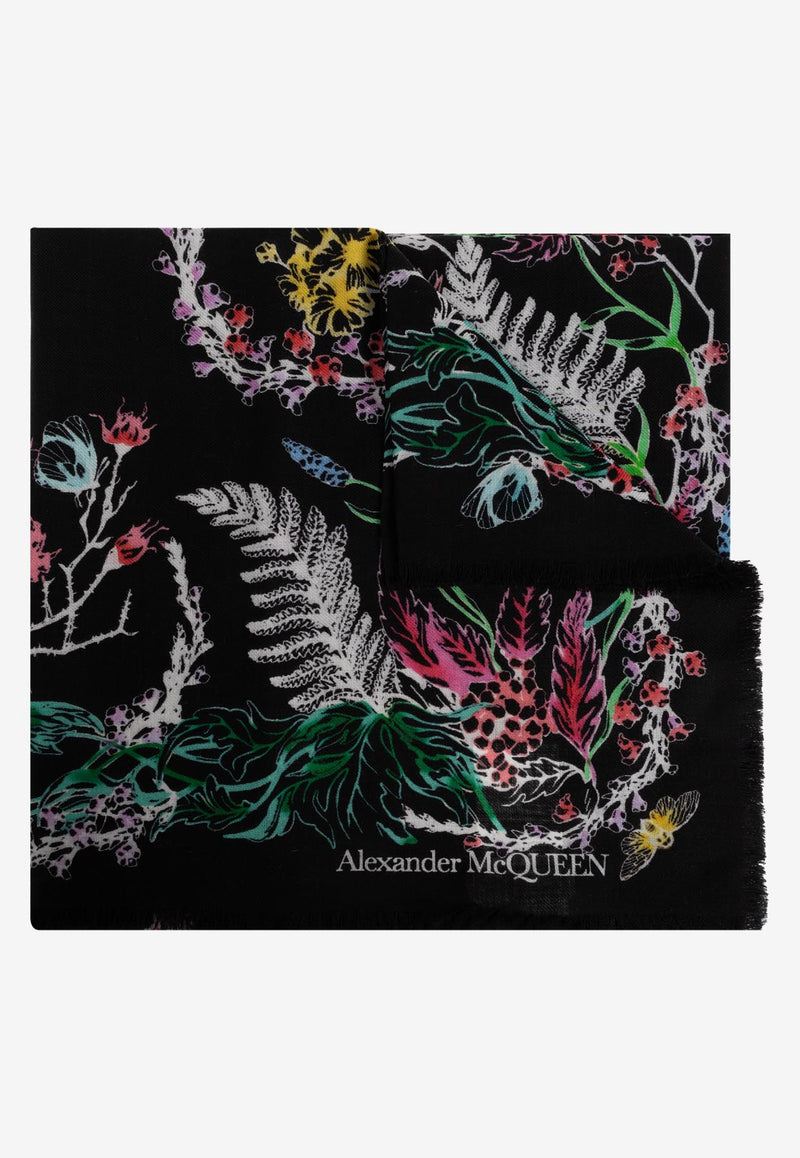 Alexander McQueen Fern Skull Wool Scarf Black 798807 3222Q-1078