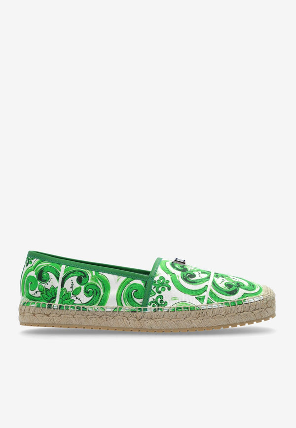 Dolce & Gabbana Majolica Print Canvas Espadrilles Green A50502 AV362-HU3TN