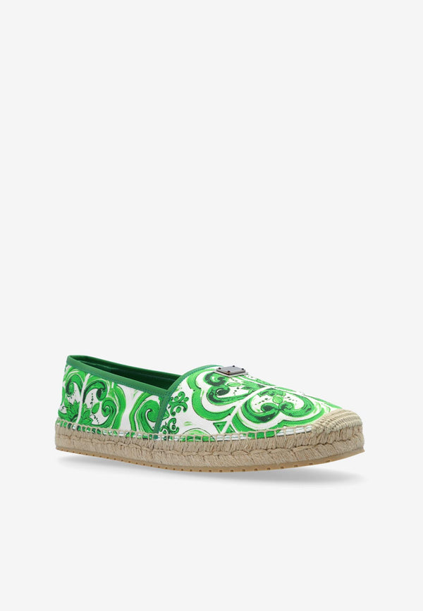 Dolce & Gabbana Majolica Print Canvas Espadrilles Green A50502 AV362-HU3TN