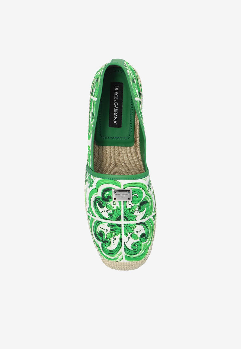 Dolce & Gabbana Majolica Print Canvas Espadrilles Green A50502 AV362-HU3TN