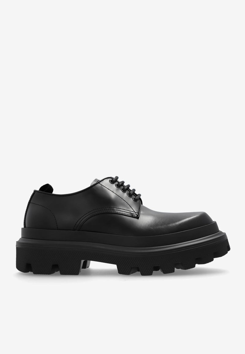 Dolce & Gabbana High Trekking Derby shoes in Brushed Leather Black A10794 AB640-80999