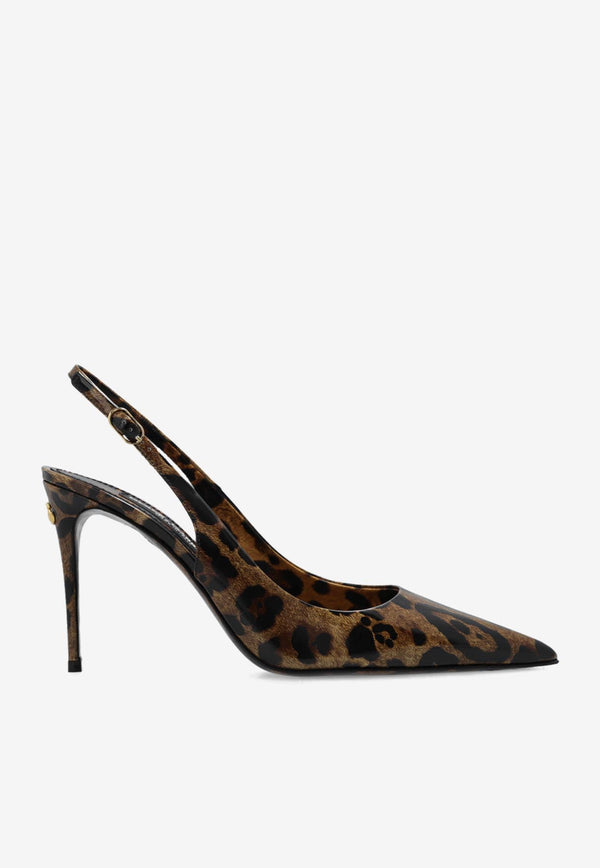 Dolce & Gabbana X Kim 95 Leopard Print Slingback Pumps in Patent Leather Brown CG0621 AM568-HA93M