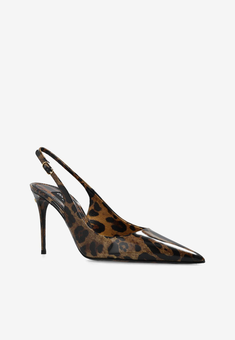 Dolce & Gabbana X Kim 95 Leopard Print Slingback Pumps in Patent Leather Brown CG0621 AM568-HA93M