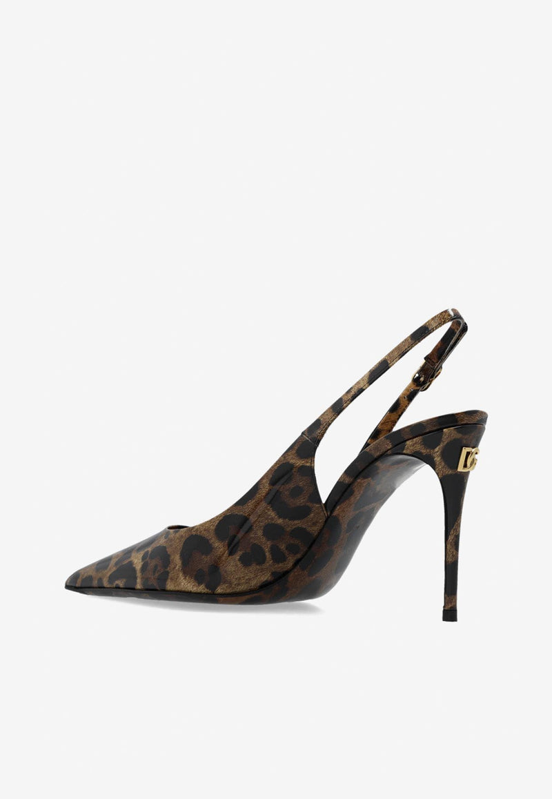 Dolce & Gabbana X Kim 95 Leopard Print Slingback Pumps in Patent Leather Brown CG0621 AM568-HA93M