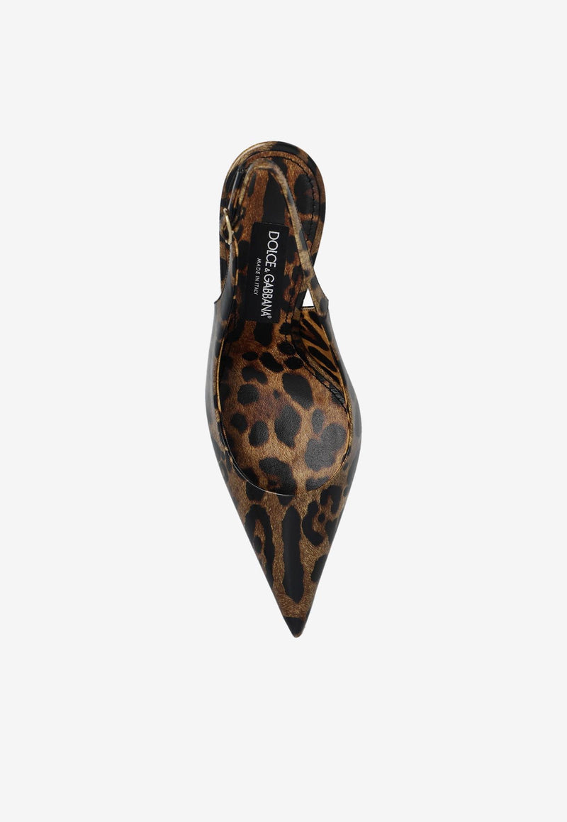 Dolce & Gabbana X Kim 95 Leopard Print Slingback Pumps in Patent Leather Brown CG0621 AM568-HA93M