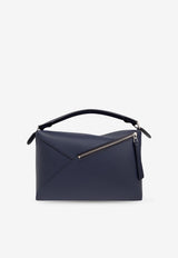 Loewe Large Puzzle Leather Top Handle  Bag Blue B510P00X04 0-ABYSS BLUE