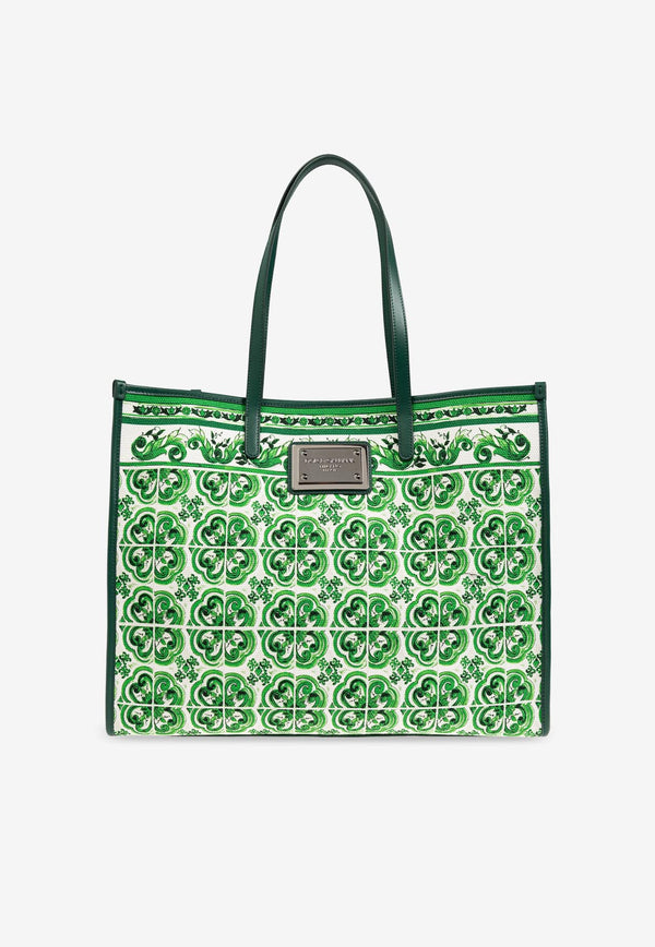 Dolce & Gabbana Large Majolica Print Tote Bag  Green BM2274 AO667-HU3TN