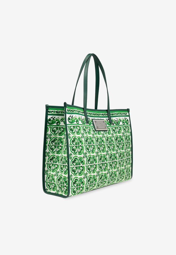 Dolce & Gabbana Large Majolica Print Tote Bag  Green BM2274 AO667-HU3TN