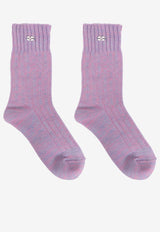 GANNI Wool-Blend Ribbed Socks Purple A6293 5896-733