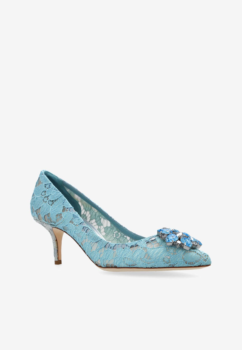 Dolce & Gabbana Bellucci 60 Crystal Embellished Lace Pumps Light Blue CD0066 AL198-80605