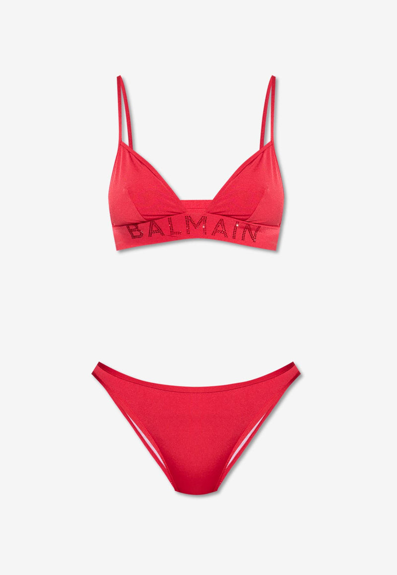 Balmain Rhinestone Logo Bikini Red BKB802130 0-600