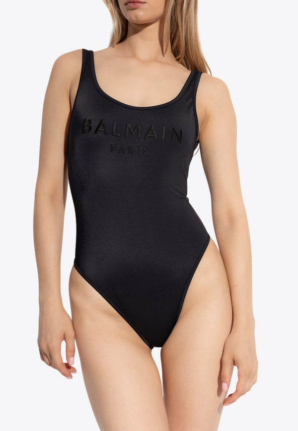 Balmain Logo Embroidered One-Piece Swimsuit Black BKBG72100 0-001