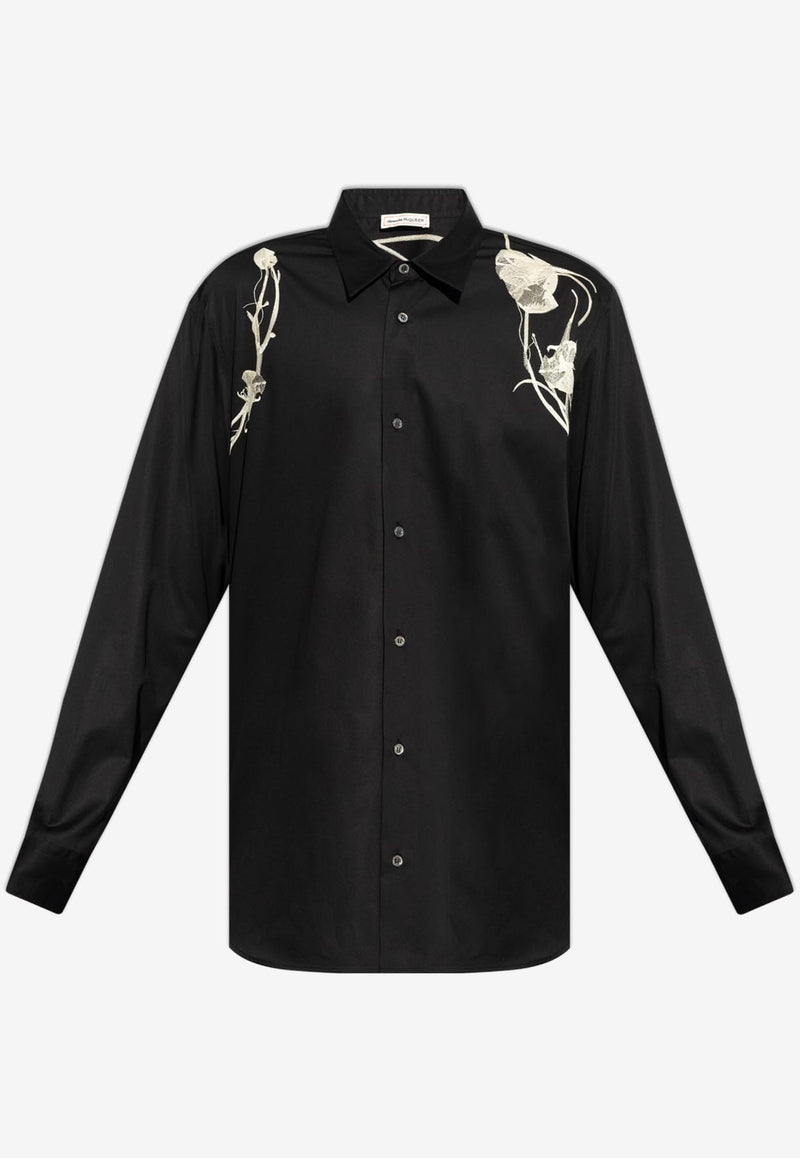 Alexander McQueen Pressed Flower Harness Long-Sleeved Shirt Black 795131 QNAAR-1001