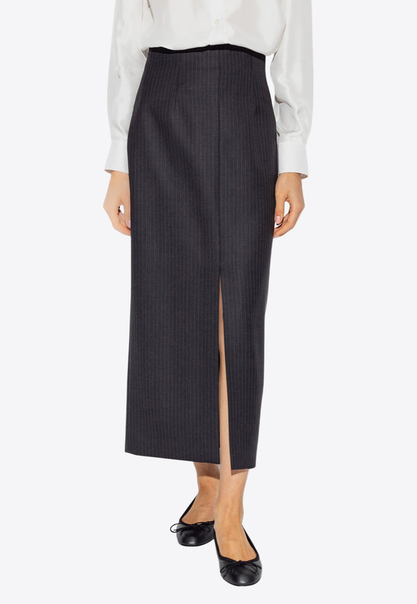 Alexander McQueen Striped Wool Midi Skirt Gray 798300 QJAEI-1124