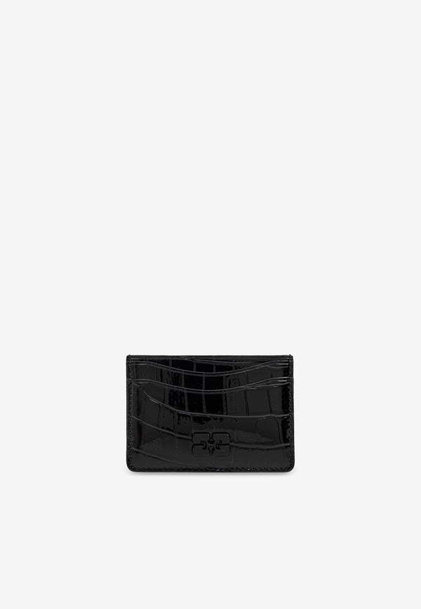 GANNI Croc-Embossed Leather Logo Cardholder Black A6148 5898-099